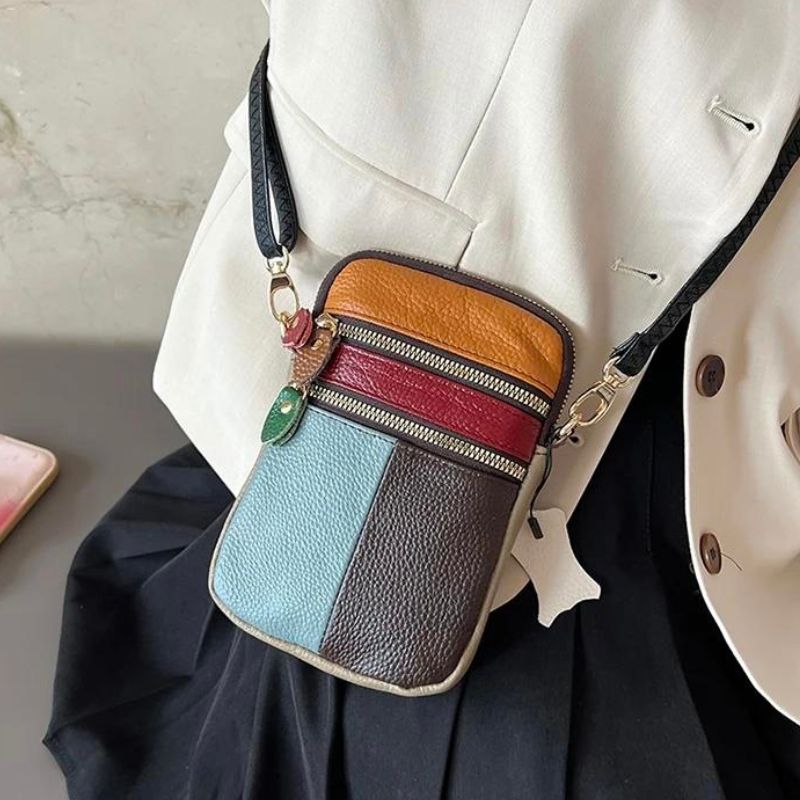 riñonera de piel chic diseño patchwork