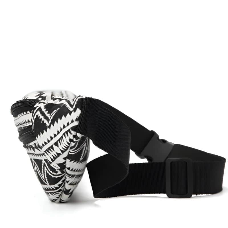 Riñonera de tela para mujer motivo étnico Negro/Blanco (vista de perfil)