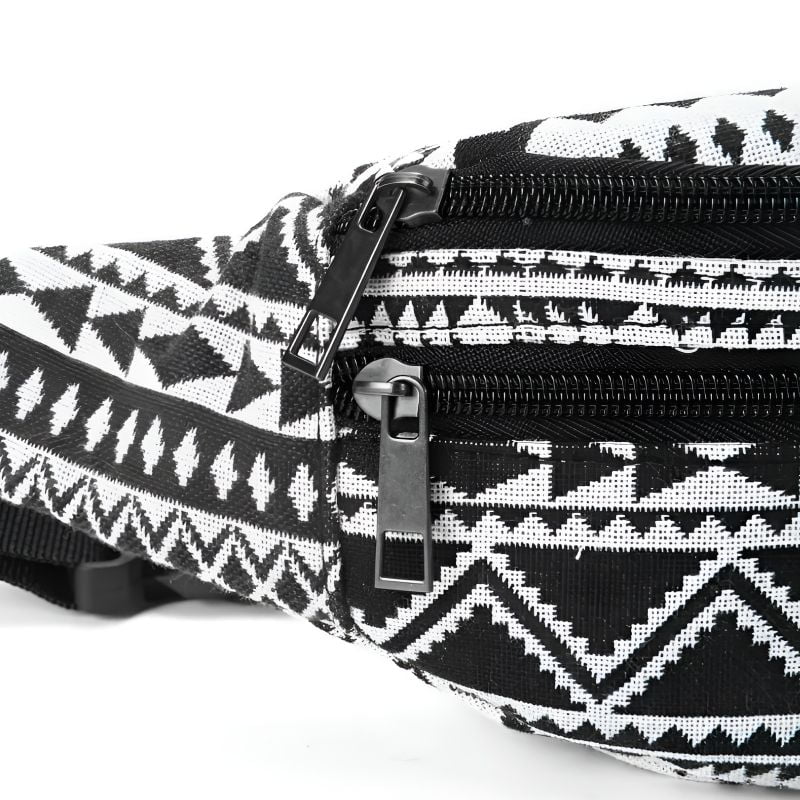 riñonera tela para mujer patrón étnico Negro/Blanco (corte)