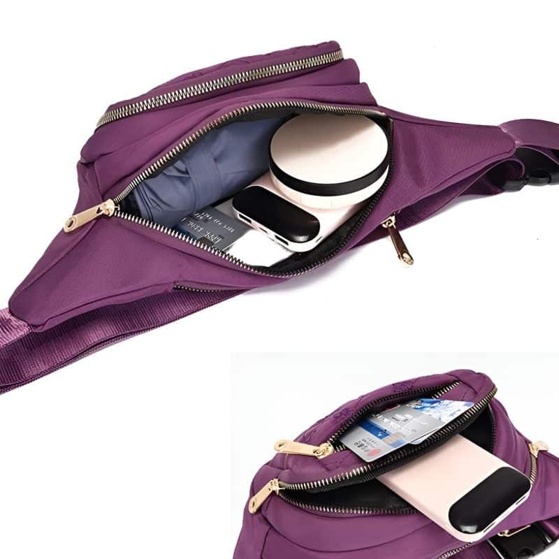 Riñonera de cinturón para mujer elegante bolsillos interiores morados