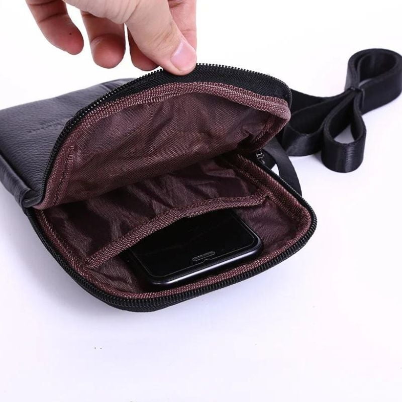 Riñonera de piel para hombre del tamaño de un pasaporte, duradera