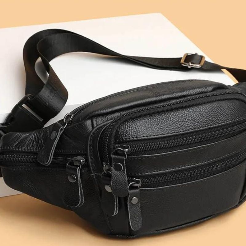 riñonera de piel negro para hombre diseño