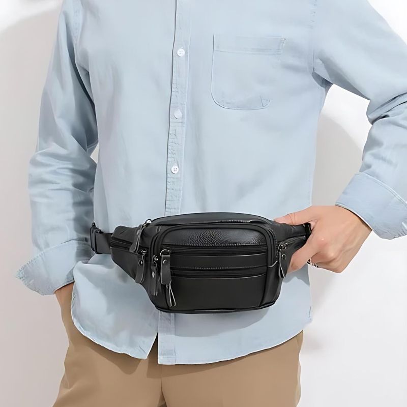 bonito riñonera de piel negro para hombre