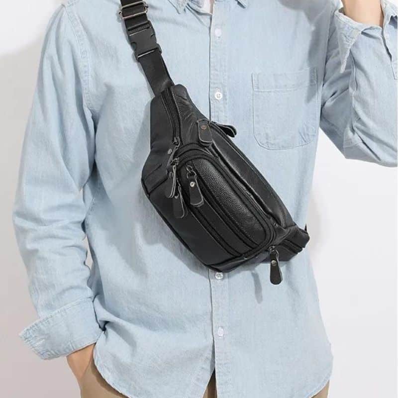riñonera de piel negro para hombre calidad