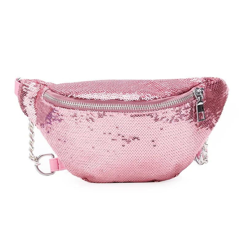 riñonera rosa de lentejuelas